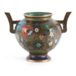 A MEIJI PERIOD JAPANESE CLOISONNE HEXAGONAL SHAPED VASE finely decorated with flowers and