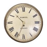 EAMES, LONDON A REGENCY MAHOGANY FUSEE WALL CLOCK with slender moulded surround and cast brass bezel
