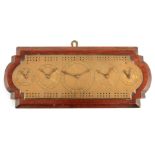 A 19TH CENTURY MAHOGANY FRAMED BRASS GAMES COUNTER BOARD with engraved dials and pierced double