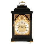 RICHARD WILSON, LONDON A FINE GEORGE II EBONISED MUSICAL BRACKET CLOCK the inverted bell top case