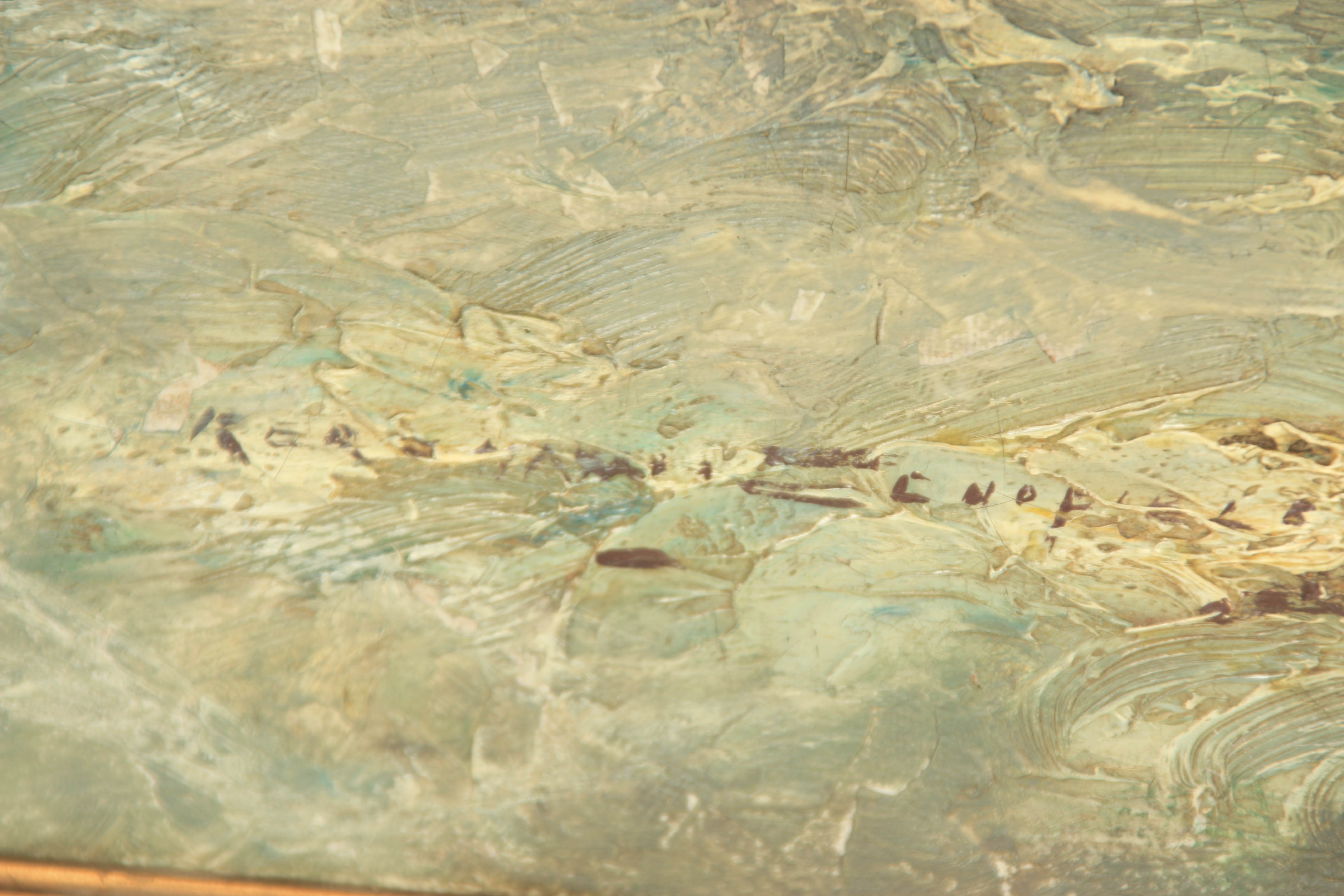 A 19TH CENTURY IMPRESSIONIST OIL ON CANVAS POSSIBLY ST. IVES SCHOOL coastal seascape in heavy - Image 5 of 6