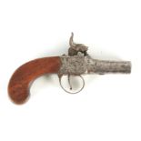 A LATE 18TH CENTURY CASED PERCUSSION MUFF PISTOL having a steel barrel with impressed proof marks,