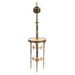 A 19TH CENTURY FRENCH EMPIRE STYLE ORMOLU AND GREEN PATINATED STANDARD LAMP/TABLE WITH SIENNA MARBLE