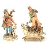 A NAPLES CAPODIMONTE FIGURE OF A FLY FISHERMAN on cast gilt brass oval rococo base 33cm high