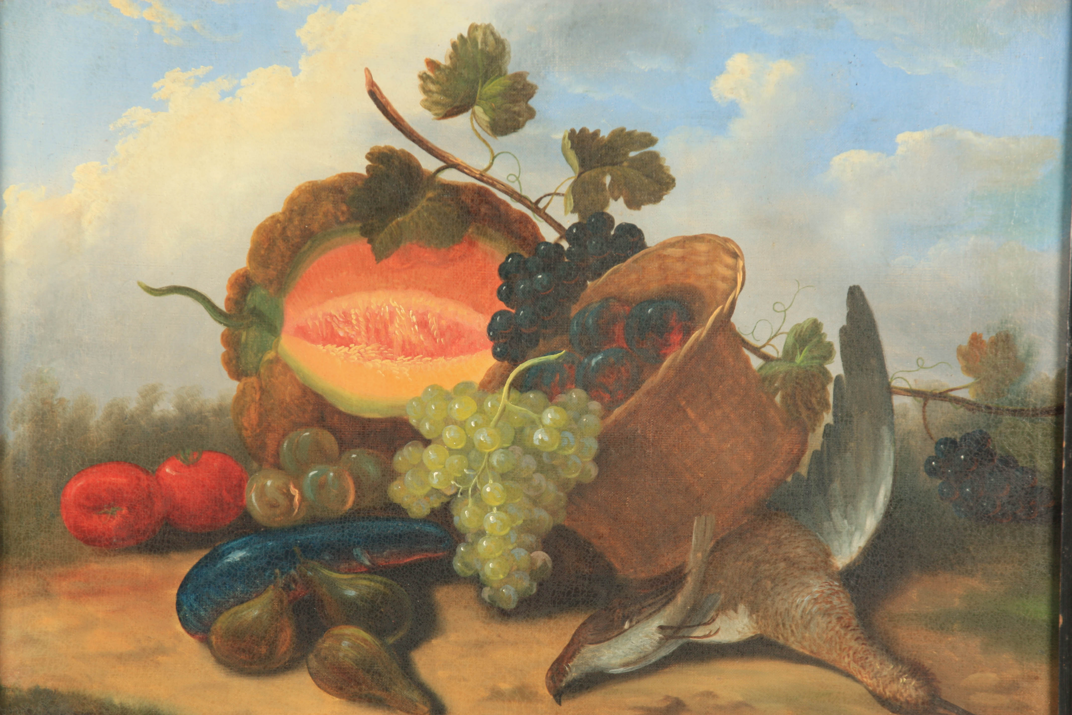 A SET OF FOUR 19TH CENTURY CONTINENTAL STILL LIFE OILS ON CANVAS depicting fruit and dead game 48. - Image 5 of 9