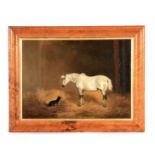 A 19TH CENTURY OIL ON CANVAS Stable scene depicting a horse and terrier in the style of James