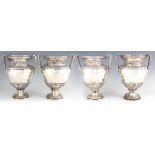 A GOOD SET OF FOUR REGENCY OLD SHEFFIELD PLATE WINE COOLERS FROM THE 47TH REGIMENT OF FOOT the urn-