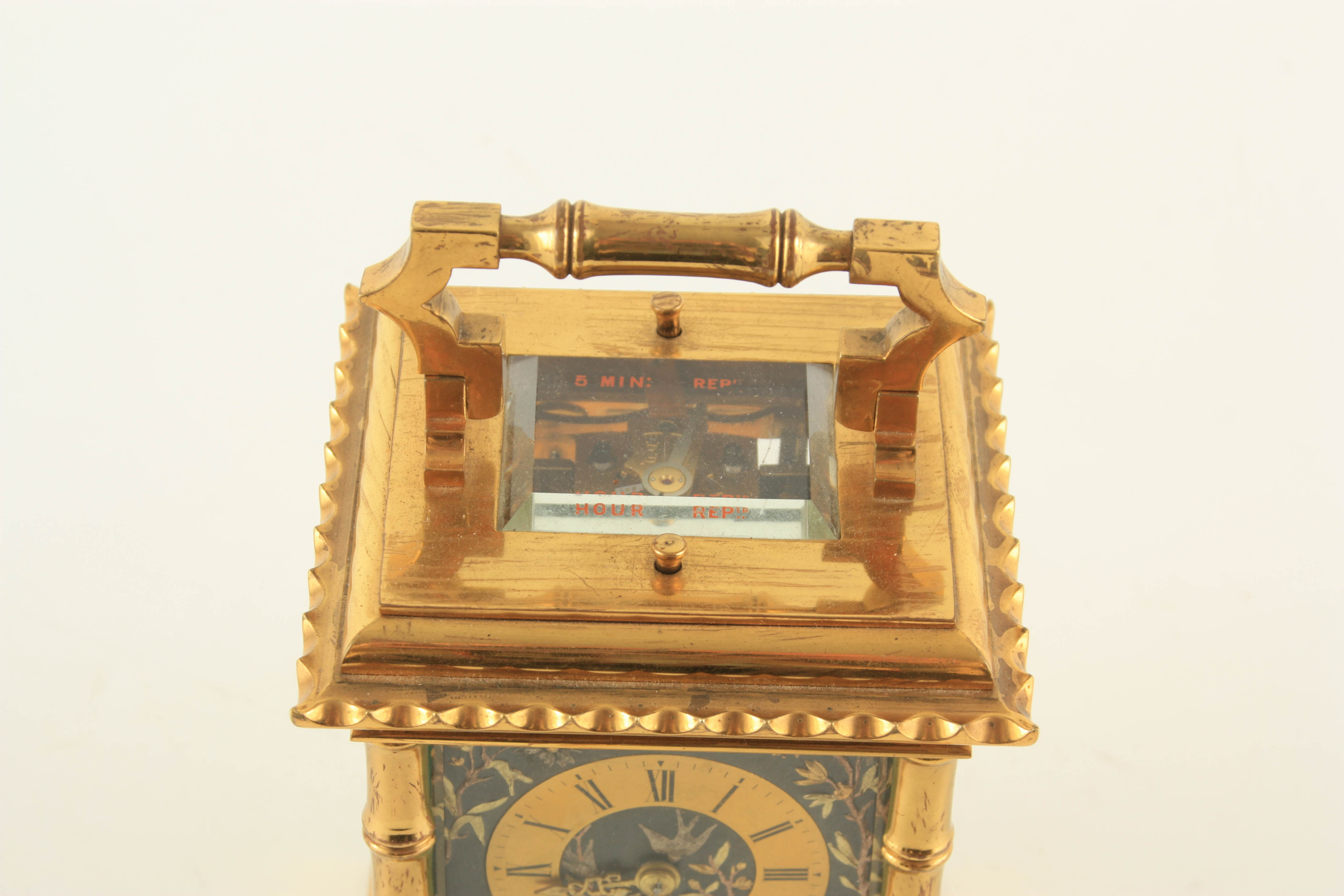 A RARE LATE 19TH CENTURY FRENCH 5 MINUTE REPEATING JAPANESE STYLE CARRIAGE CLOCK the brass case with - Image 9 of 10
