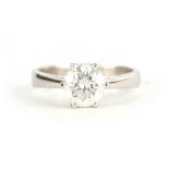 A LADIES 18CT WHITE GOLD SOLITAIRE DIAMOND RING having a brilliant-cut stone of app. 1.55ct,