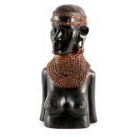 A 20TH CENTURY AFRICAN CARVED HARDWOOD BUST of a tribal lady 46cm high