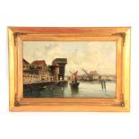 R. DOMBA A LATE 19TH CENTURY ITALIAN OIL ON CANVAS Continental port scene 49cm high 81cm wide -