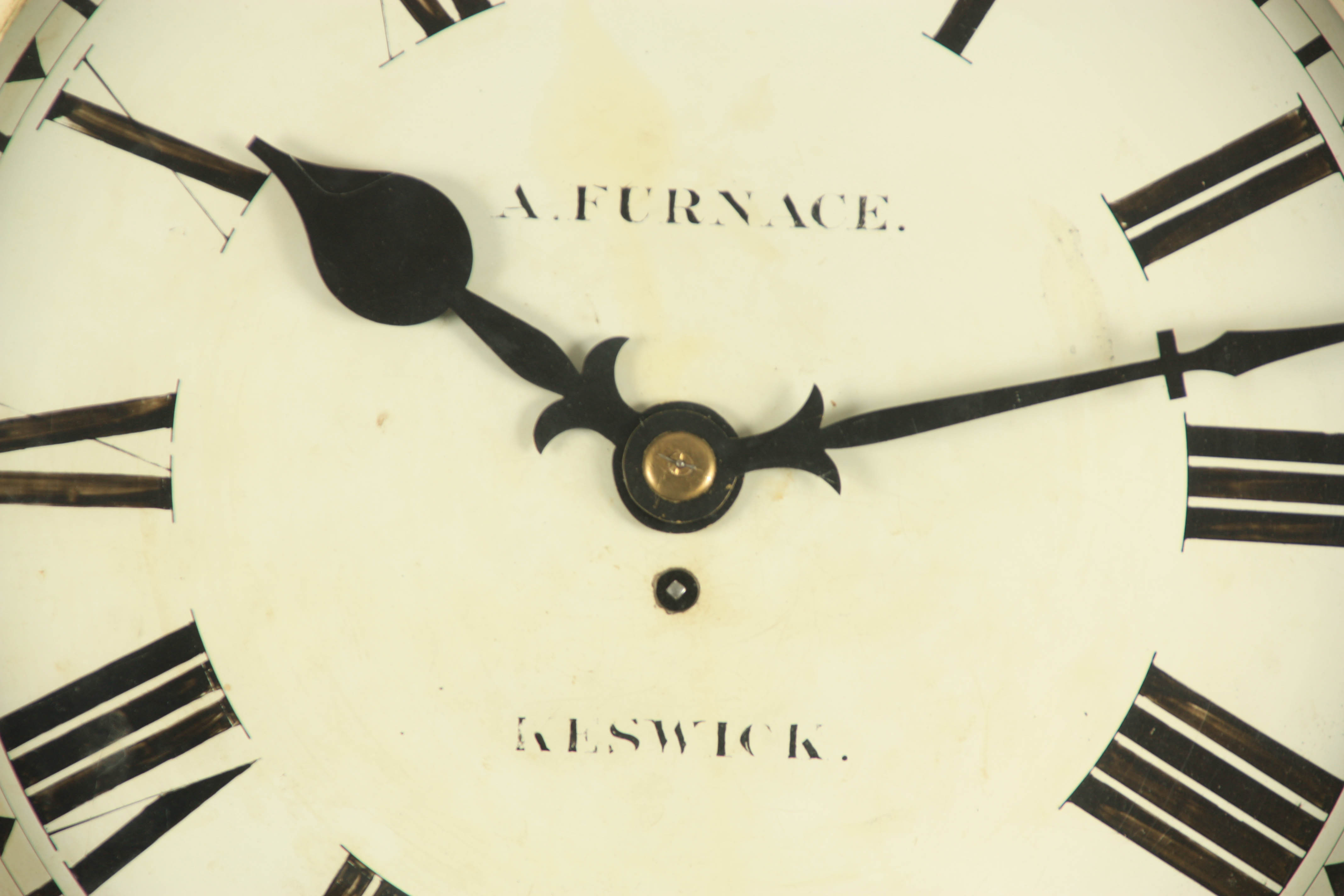 A. FURNACE, KESWICK A FINE QUALITY 19TH CENTURY FIGURED MAHOGANY 18" DIAL FUSEE WALL CLOCK OF - Image 3 of 10