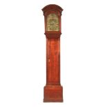 JEAN GRUNCHY, JERSEY A MID 18TH CENTURY RED WALNUT LONGCASE CLOCK the hood with arched moulded