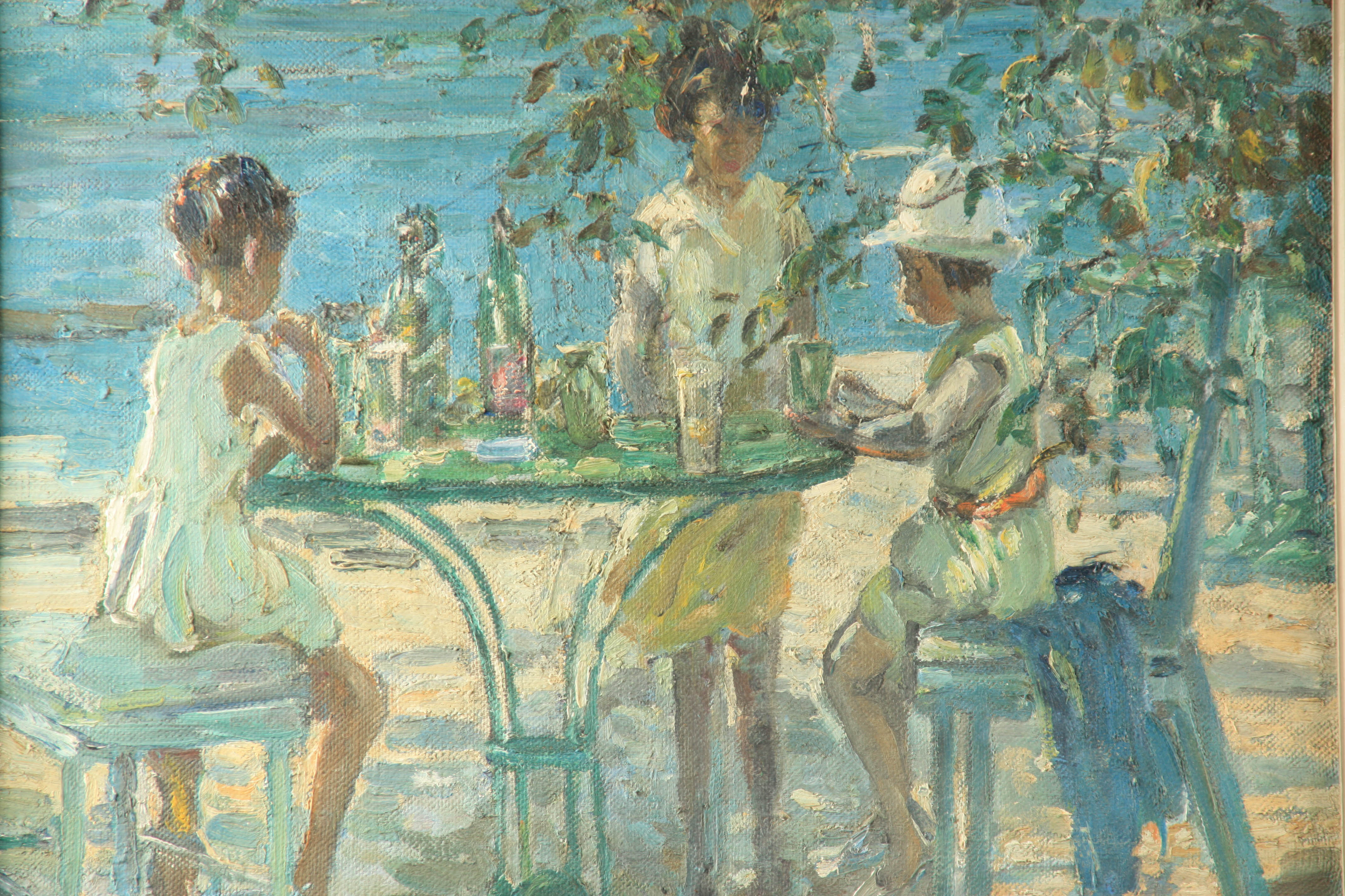 ATT TO DOROTHEA SHARPE (1874 - 1955) OIL ON CANVAS Figures at a table in a tree-lined landscape 48. - Image 2 of 4