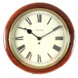 A LATE 19TH CENTURY 14" DIAL FUSEE WALL CLOCK having a moulded mahogany surround with cast brass