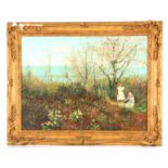 HENRY JOHN YEEND KING (1855 - 1924), OIL ON CANVAS children picking wild flowers in tree-lined