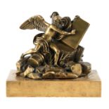 A 19TH CENTURY BRONZE SCULPTURE depicting Old Father Time - mounted on a rectangular base 19cm