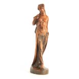 A LARGE AND FINELY CARVED ART NOUVEAU FRUITWOOD SCULPTURE SIGNED H. VOLZ modelled as a semi-naked