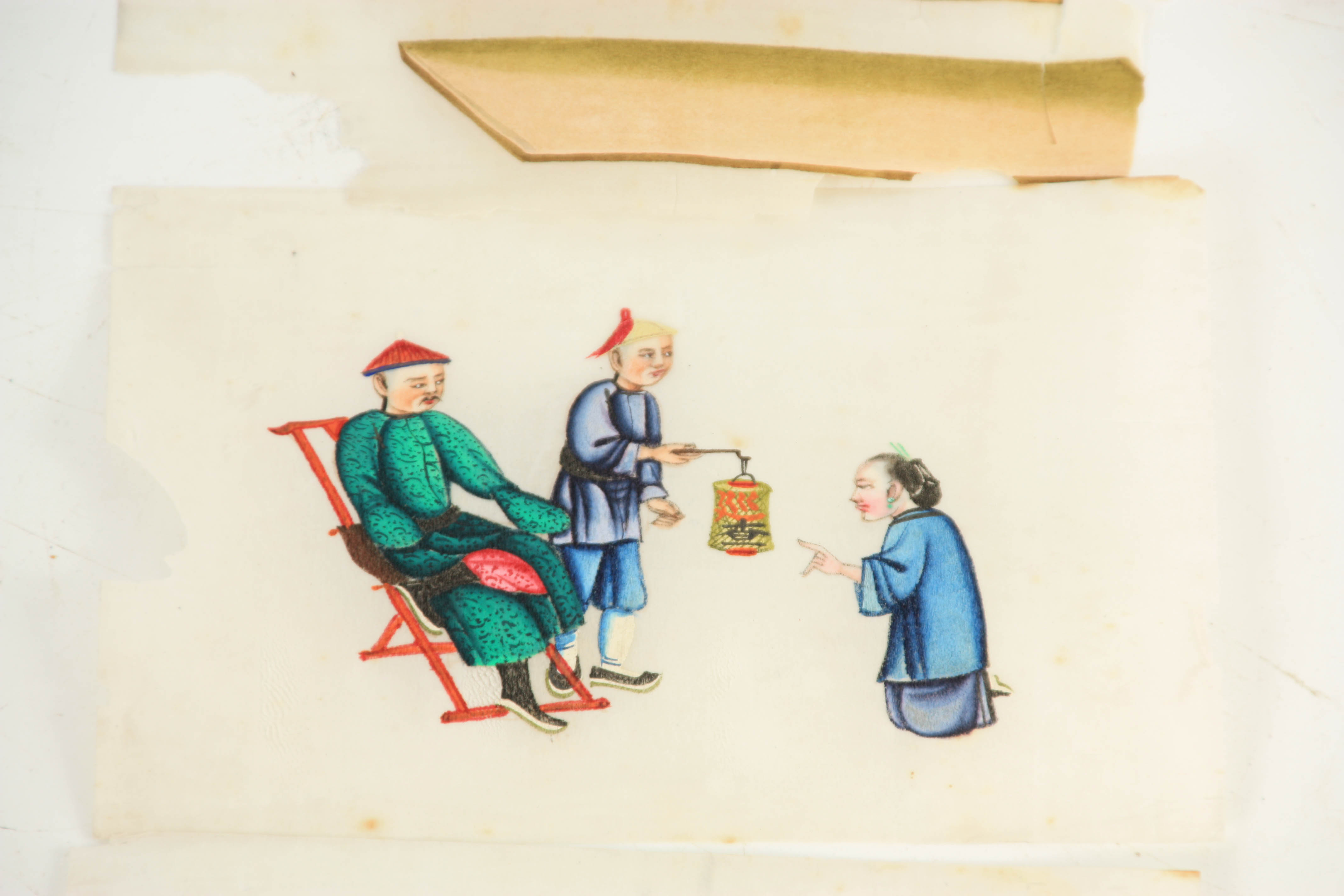 A PAIR OF 19TH CENTURY CHINESE FINE QUALITY PITH PAPER PAINTINGS of women in interior settings - Image 7 of 8