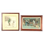 AFTER CECIL CHARLES WINDSOR ALDIN TWO EARLY 20TH CENTURY LITHOGRAPHS Interior scene of two gentlemen