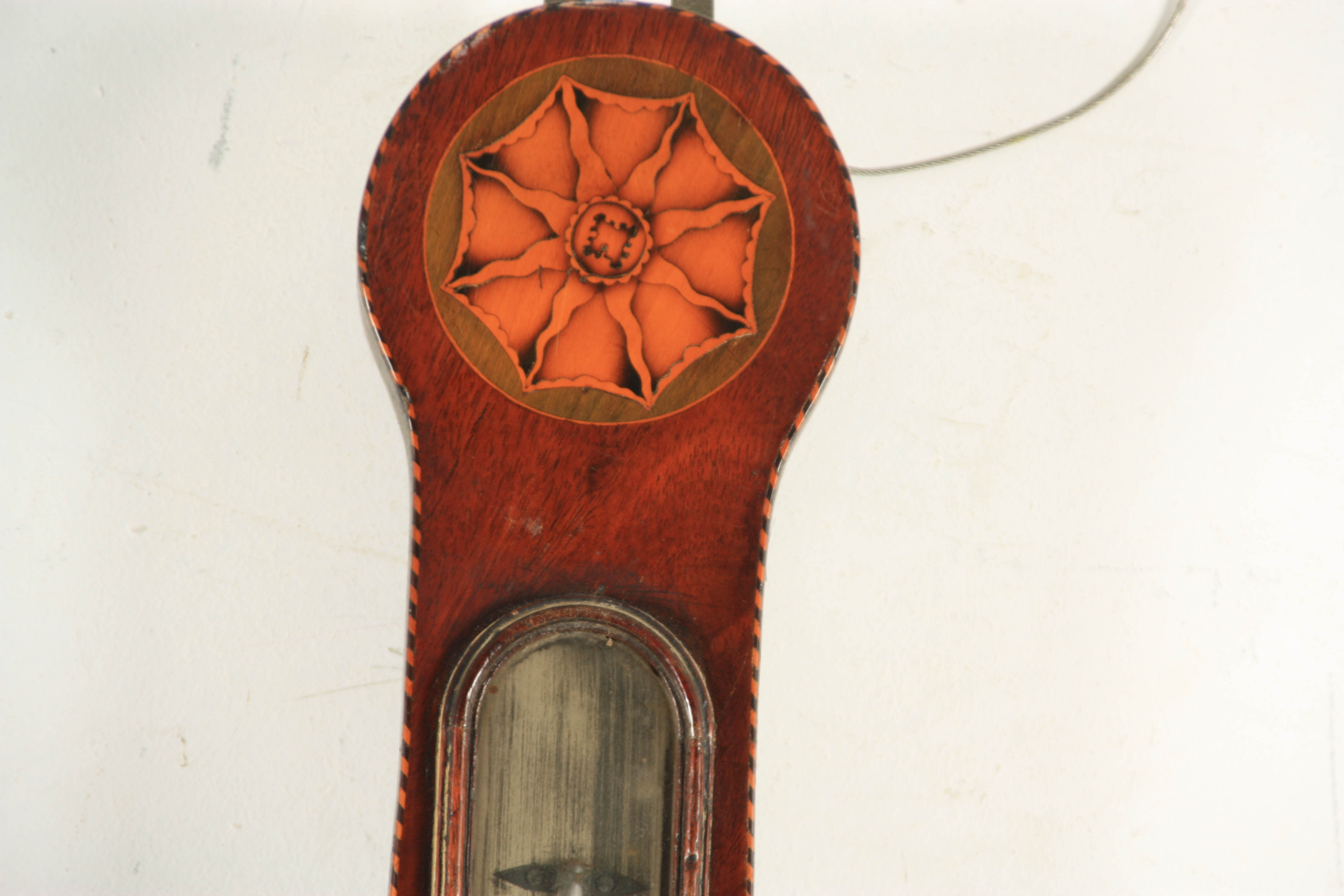 CHARLES TARELLI, BANBURY A LATE GEORGE III SHELL INLAID WHEEL BAROMETER the mahogany case with - Image 3 of 6