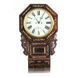 JONES, NEWTOWN A MID 19TH CENTURY ROSEWOOD AND MOTHER-OF-PEARL INLAID DOUBLE FUSEE WALL CLOCK the