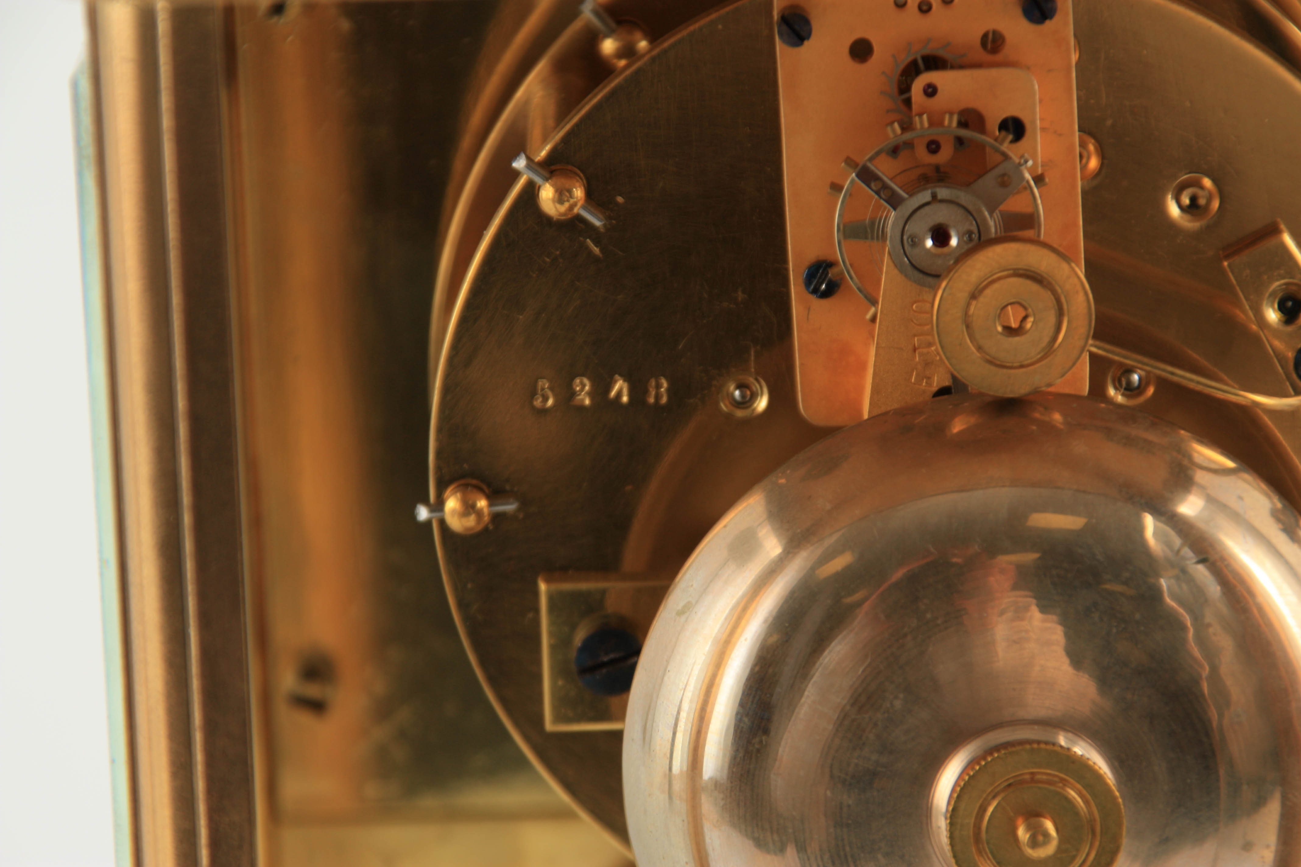 A SMALL 19TH CENTURY FRENCH FOUR-GLASS CLOCK/BAROMETER the moulded brass case inset with four - Image 6 of 7