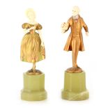 FERDINAND PREISS (1882-1943) AN EARLY 20TH CENTURY PAIR OF SMALL IVORY AND PAINTED BRONZE SCULPTURES