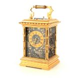 A RARE LATE 19TH CENTURY FRENCH 5 MINUTE REPEATING JAPANESE STYLE CARRIAGE CLOCK the brass case with