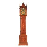 AN EDWARDIAN QUARTER CHIMING MAHOGANY LONGCASE CLOCK OF SMALL PROPORTIONS the inlaid case having a