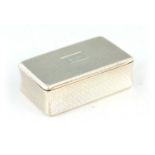 A GEORGE III LARGE RECTANGULAR SILVER SNUFF BOX with engraved woven pattern and concave body,