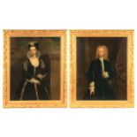 ATTRIBUTED TO THOMAS HUDSON 1701-1779 A LARGE AND IMPRESSIVE PAIR OF 18TH CENTURY PORTRAITS - OILS