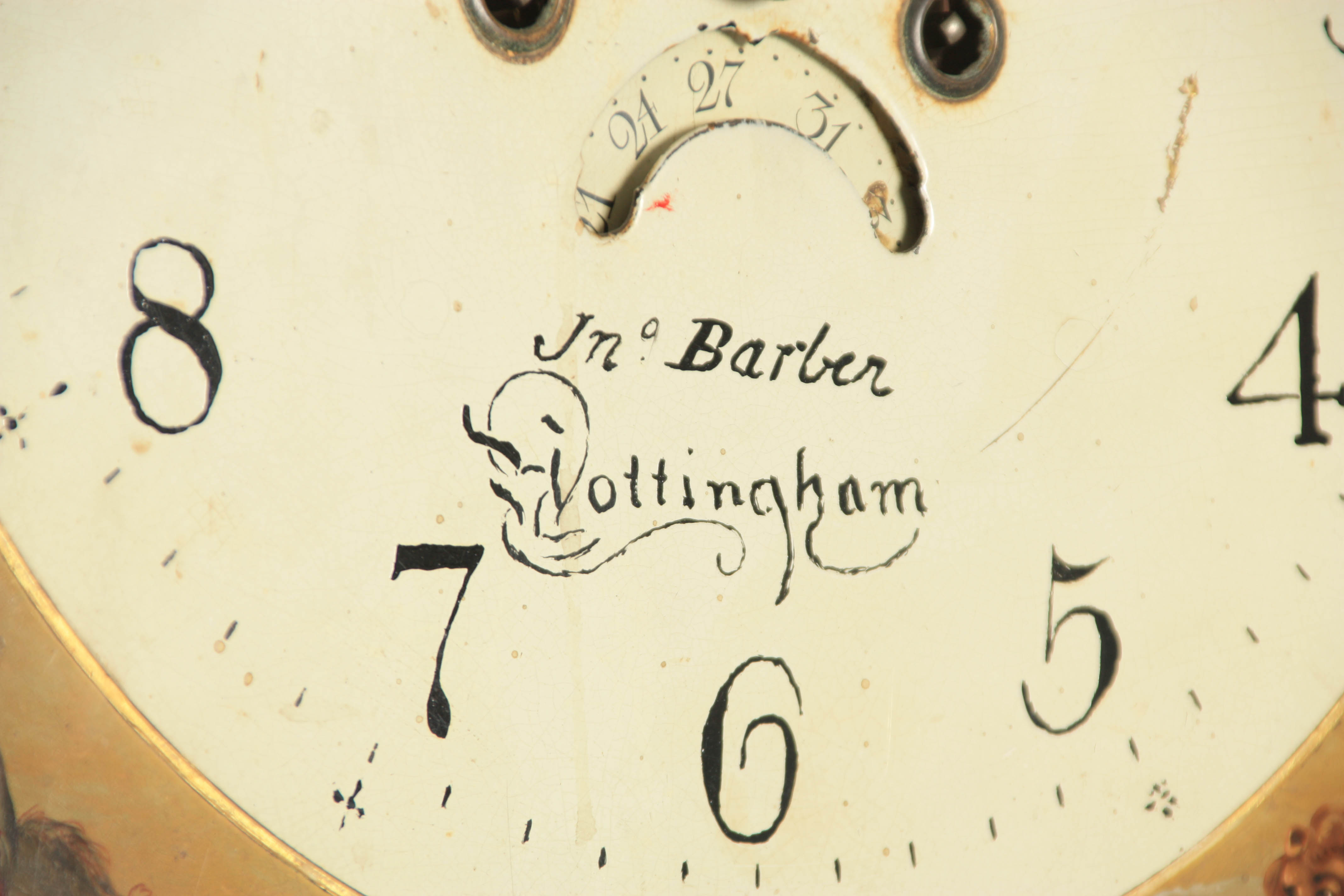 JOHN BARBER, NOTTINGHAM A LATE GEORGE III FIGURED MAHOGANY ADAM AND EVE AUTOMATION LONGCASE CLOCK - Image 8 of 11