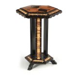 A 19TH CENTURY ANGLO INDIAN PORCUPINE QUILL INLAID SIDE TABLE of hexagonal form with specimen inlaid