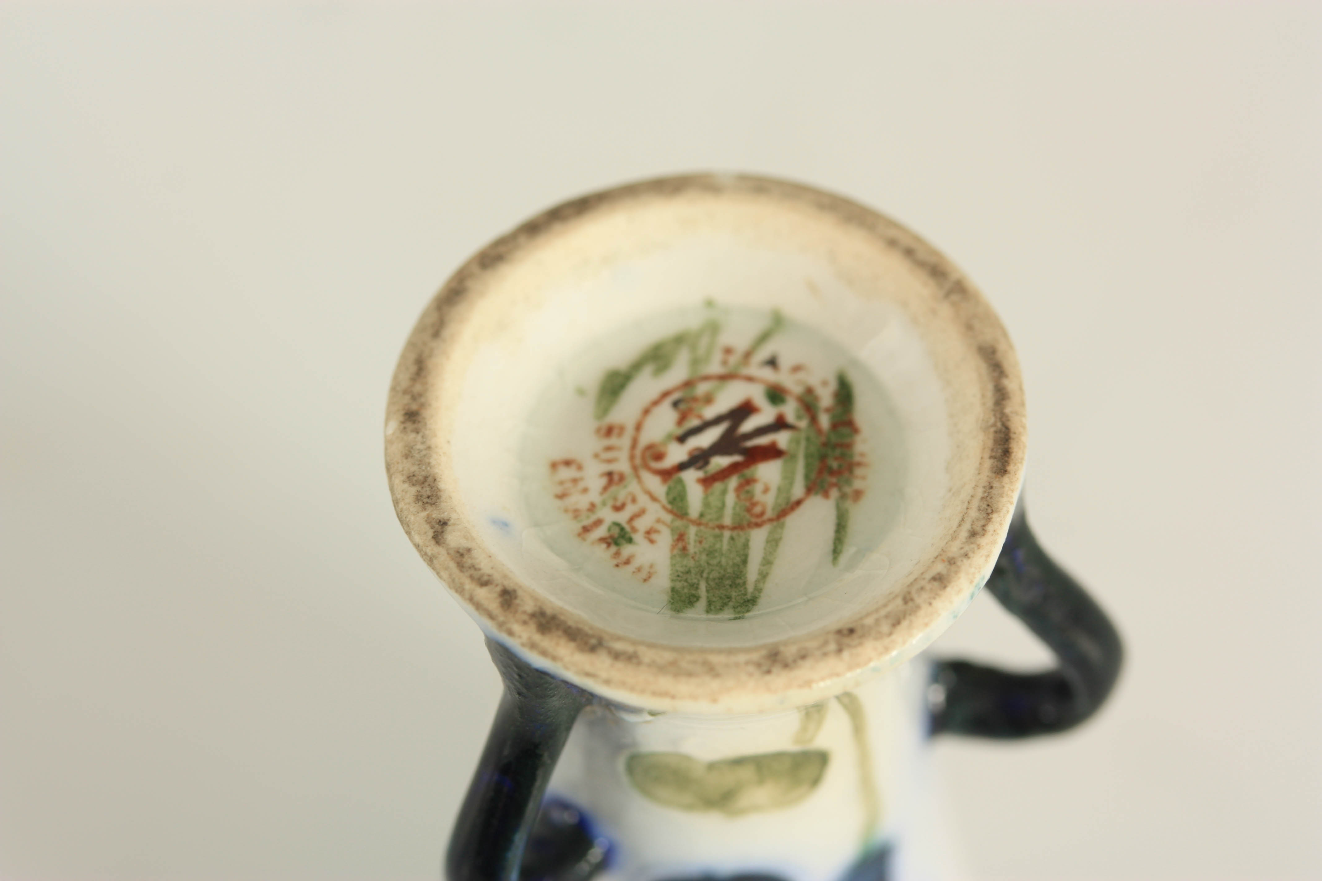 JAMES MCINTYRE & CO, BURSLEM A FLARED THREE HANDLED MINIATURE CABINET VASE DESIGNED BY WILLIAM - Image 4 of 4