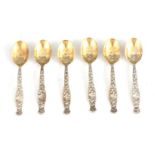 A SET OF SIX SILVER COFFEE SPOONS decorated with Rocco designs 10cm wide stamped sterling 70 grams