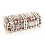 A LATE 19TH CENTURY ANGLO INDIAN IVORY AND TORTOISESHELL VENEERED SANDALWOOD BOX of rectangular form