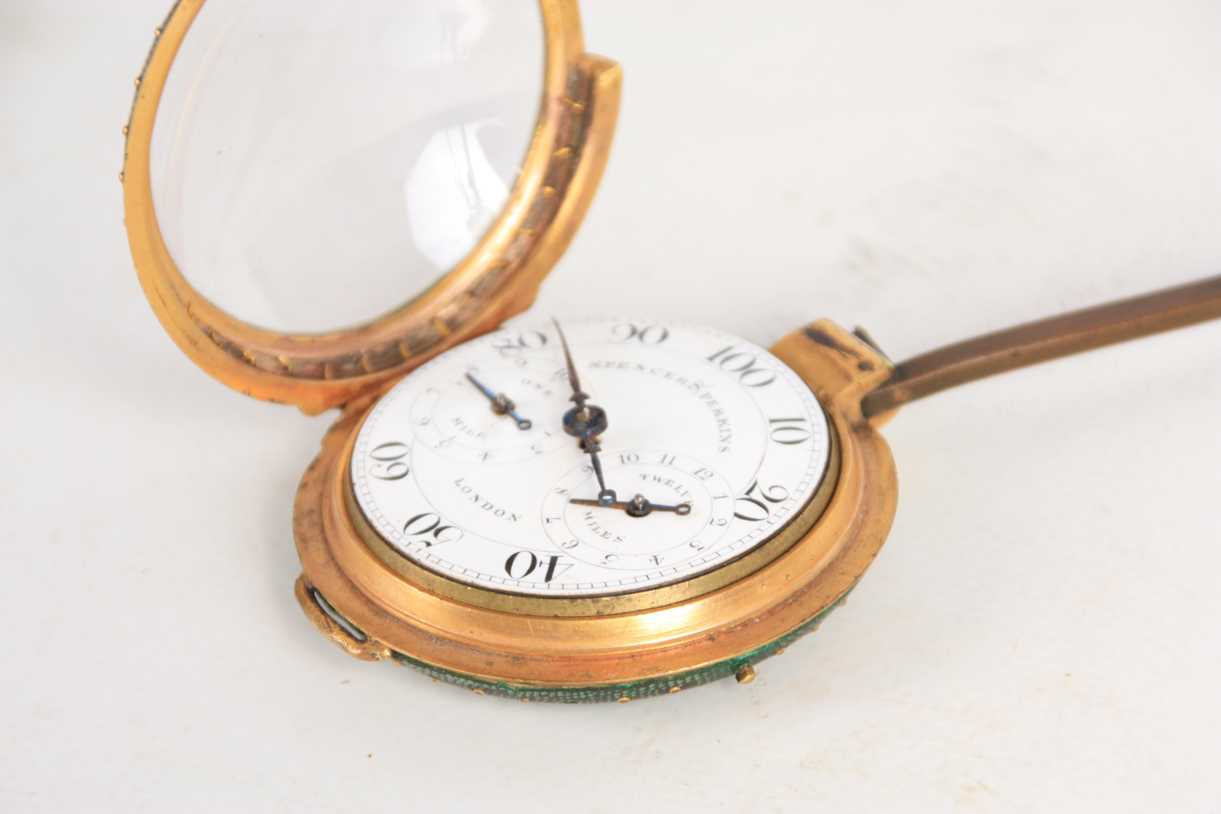 SPENCER & PERKINS, LONDON A GEORGE III SHAGREEN AND GILT BRASS PEDOMETER the hinged watch style case - Image 4 of 4