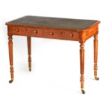 GILLOWS LANCASTER A FINE 19TH CENTURY SATINWOOD WRITING TABLE with green tooled leather top above