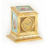 AN UNUSUAL 19TH CENTURY FRENCH ORMOLU AND PORCELAIN PANELLED DESK CLOCK the angled slope-front