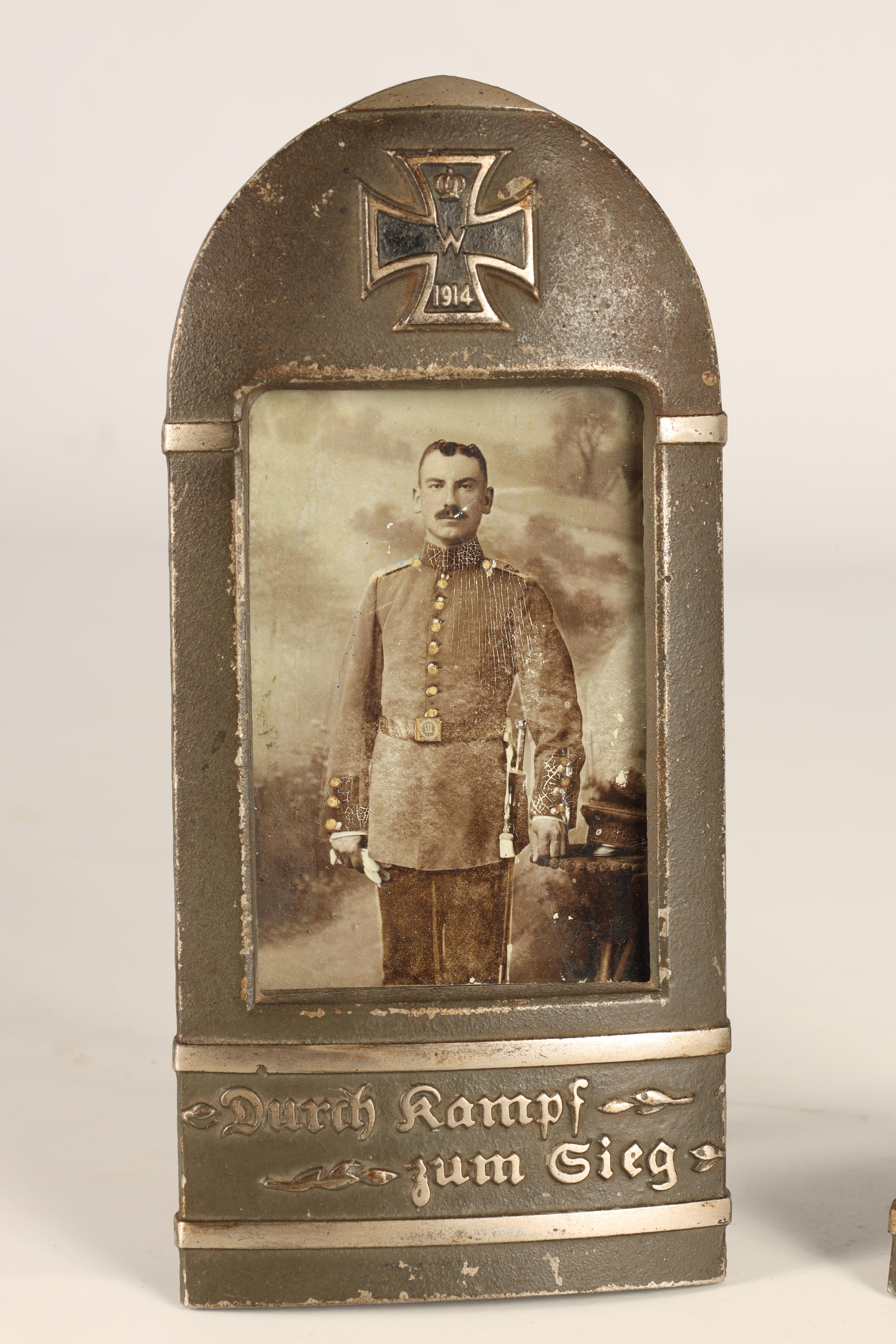 A PAIR OF WWI GERMAN PICTURE FRAMES of bullet-shape with imperial iron cross and raised G text - Image 3 of 5