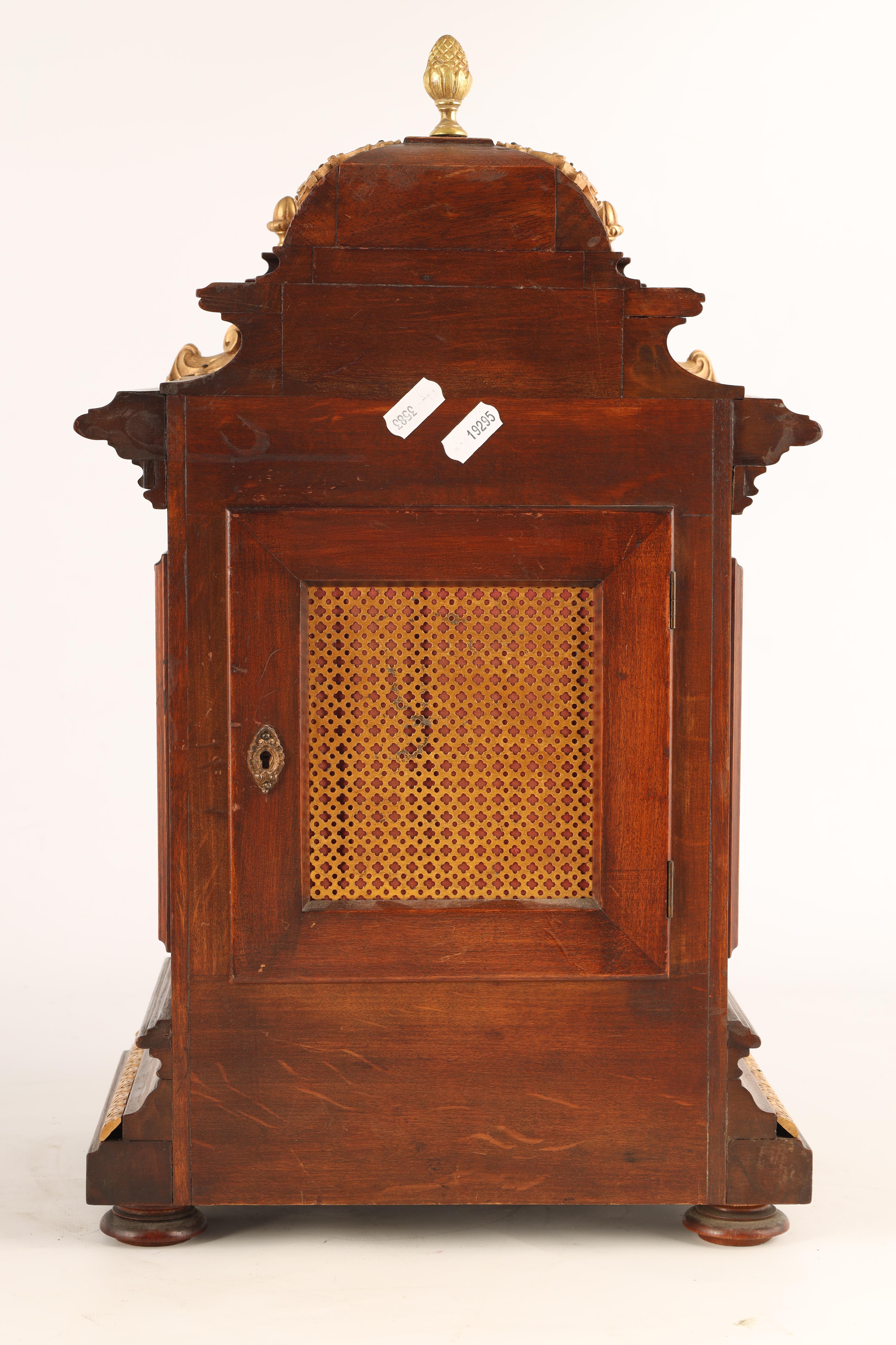 A LATE 19TH CENTURY GERMAN WALNUT ORMOLU MOUNTED BRACKET CLOCK the 6.5" square brass dial with - Image 6 of 8