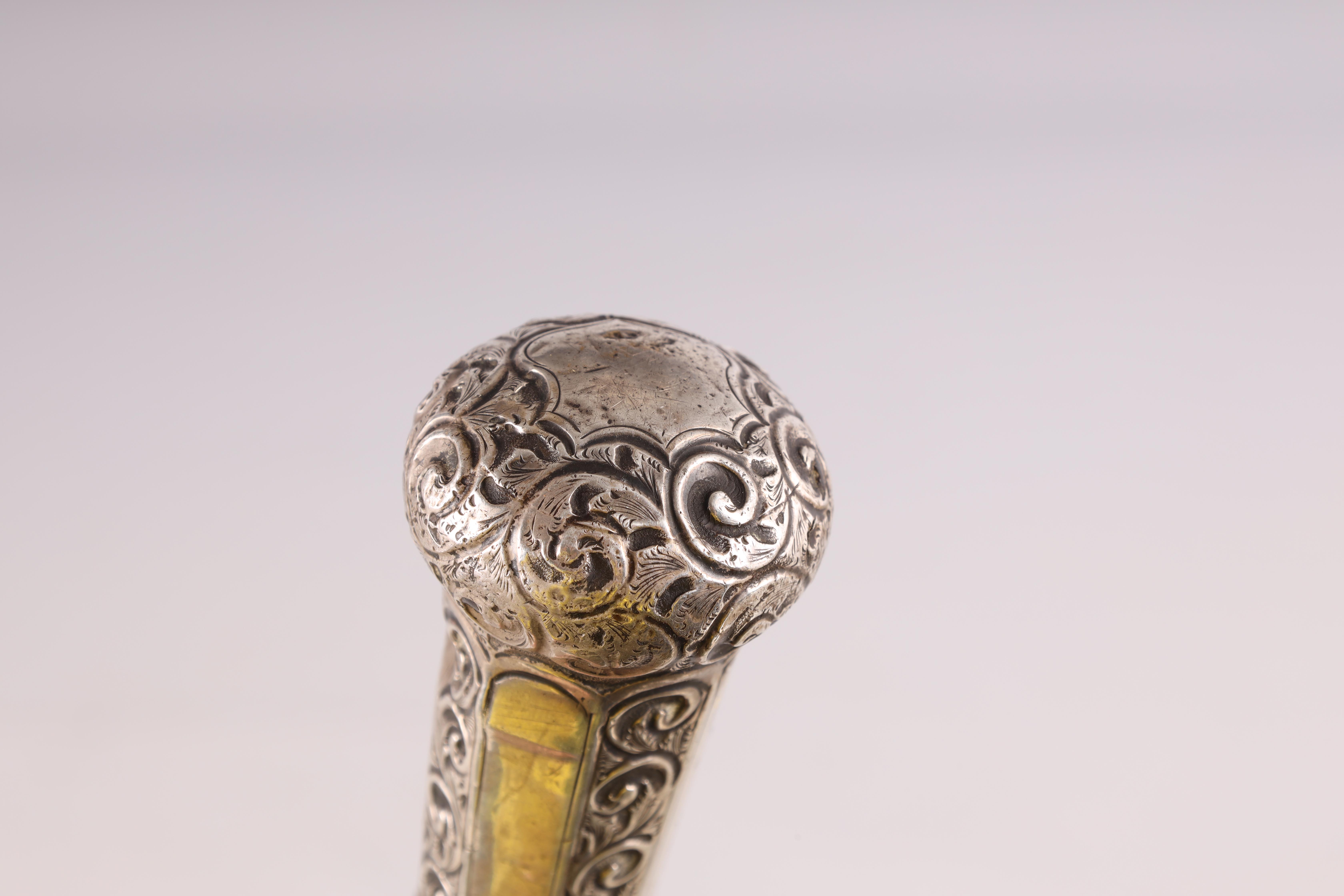 A LATE 19TH CENTURY SILVER TOPPED SWORD STICK with faceted silver pommel and scrollwork decoration - Image 6 of 8