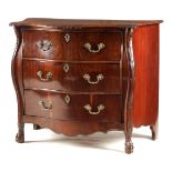 AN 18TH CENTURY MAHOGANY SERPENTINE CHEST OF DRAWERS/COMMODE with leaf carved moulded edge above