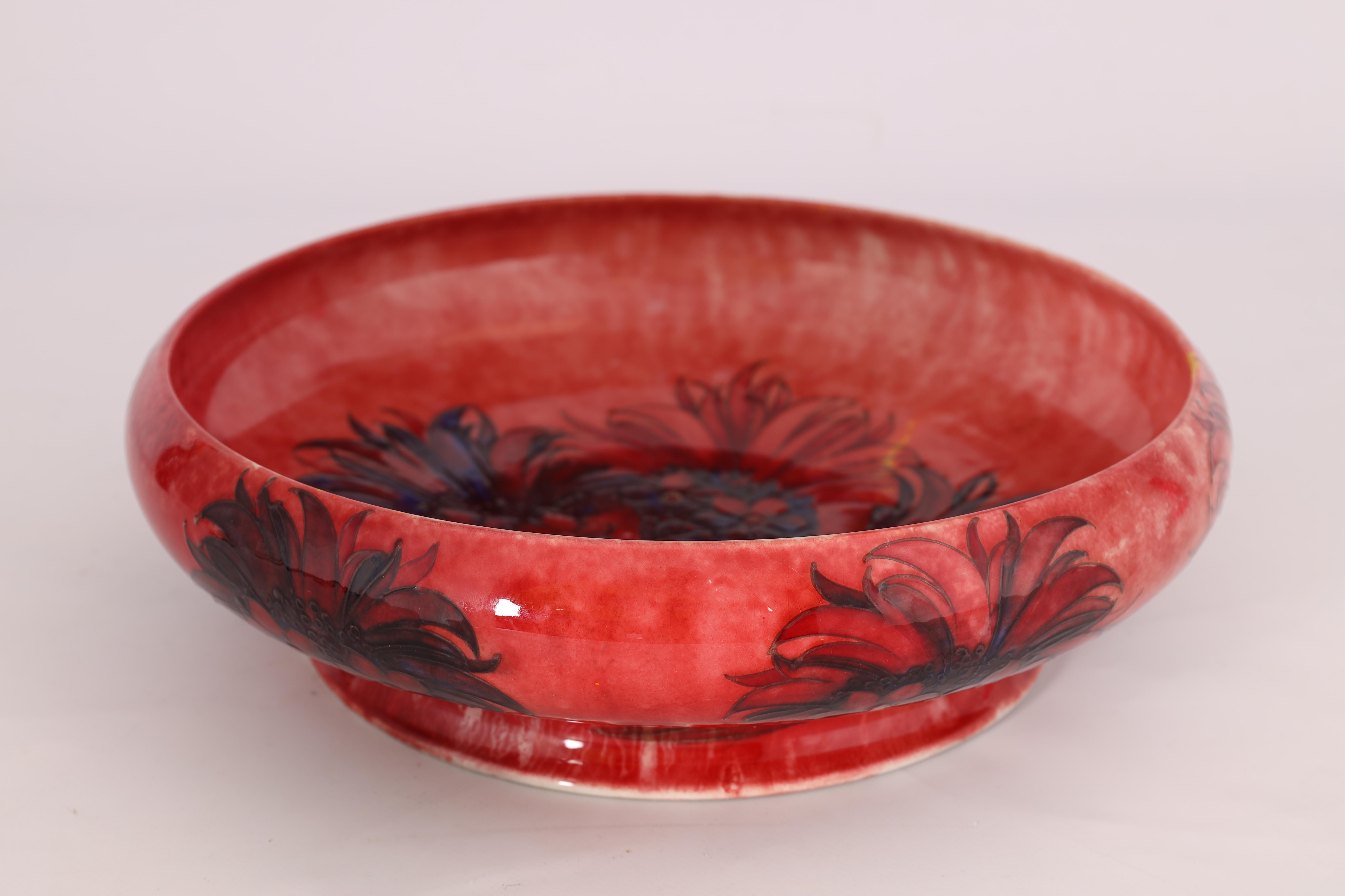 A WILLIAM MOORCROFT OVERSIZED FOOTED SHALLOW BOWL WITH CURVED RIM decorated with a multicoloured - Image 7 of 10