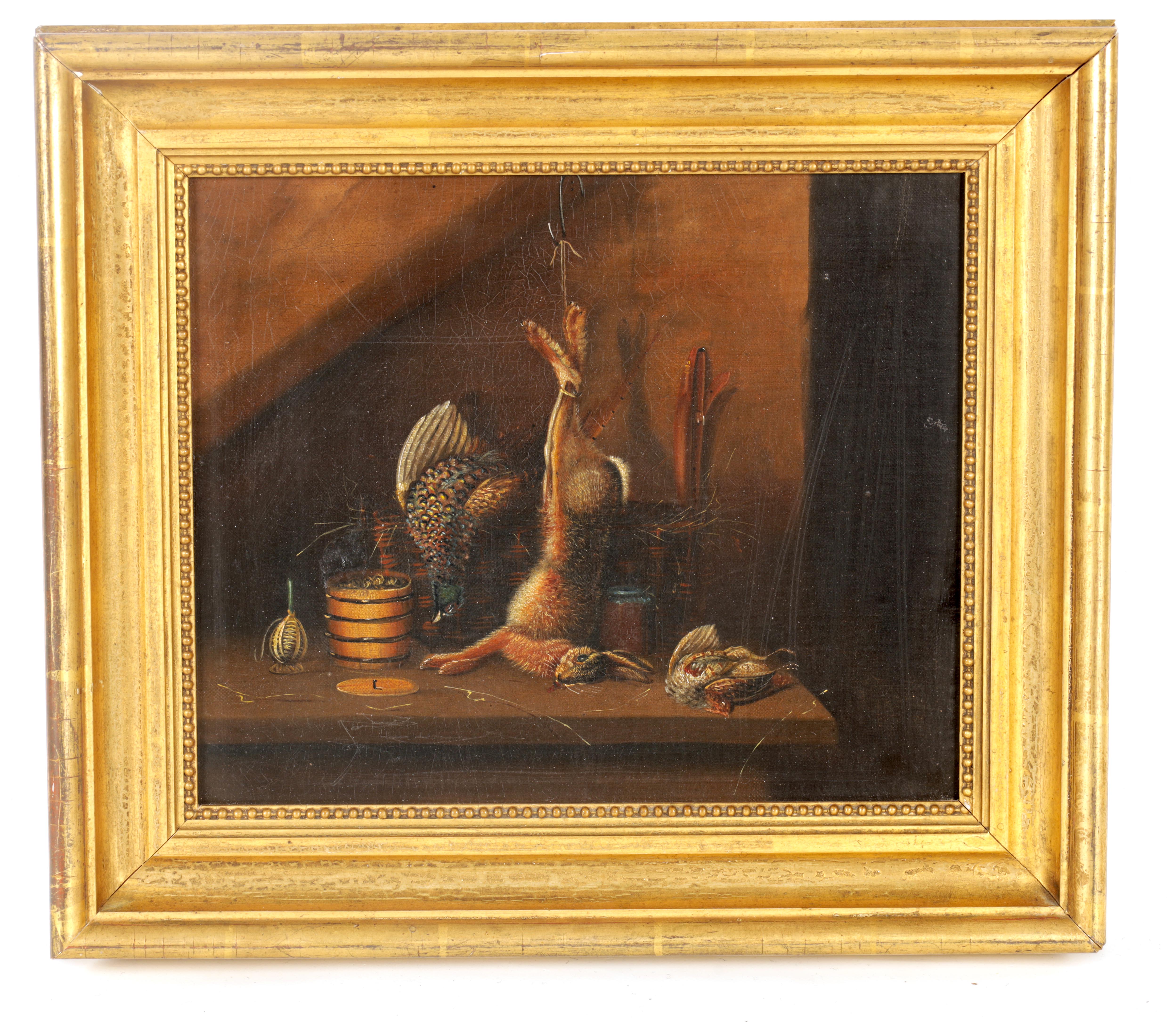 A SMALL FINELY PAINTED 19TH CENTURY OIL ON BOARD STILL LIFE depicting dead game 24cm high 29cm
