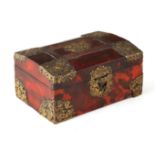 AN 18TH CENTURY DUTCH TORTOISESHELL AND GILT BRASS JEWELLERY BOX with domed locking lid and