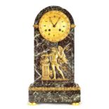 A FRENCH REGENCY LEVANTO MARBLE AND ORMOLU MOUNTED MANTEL CLOCK the arched top case with ormolu-