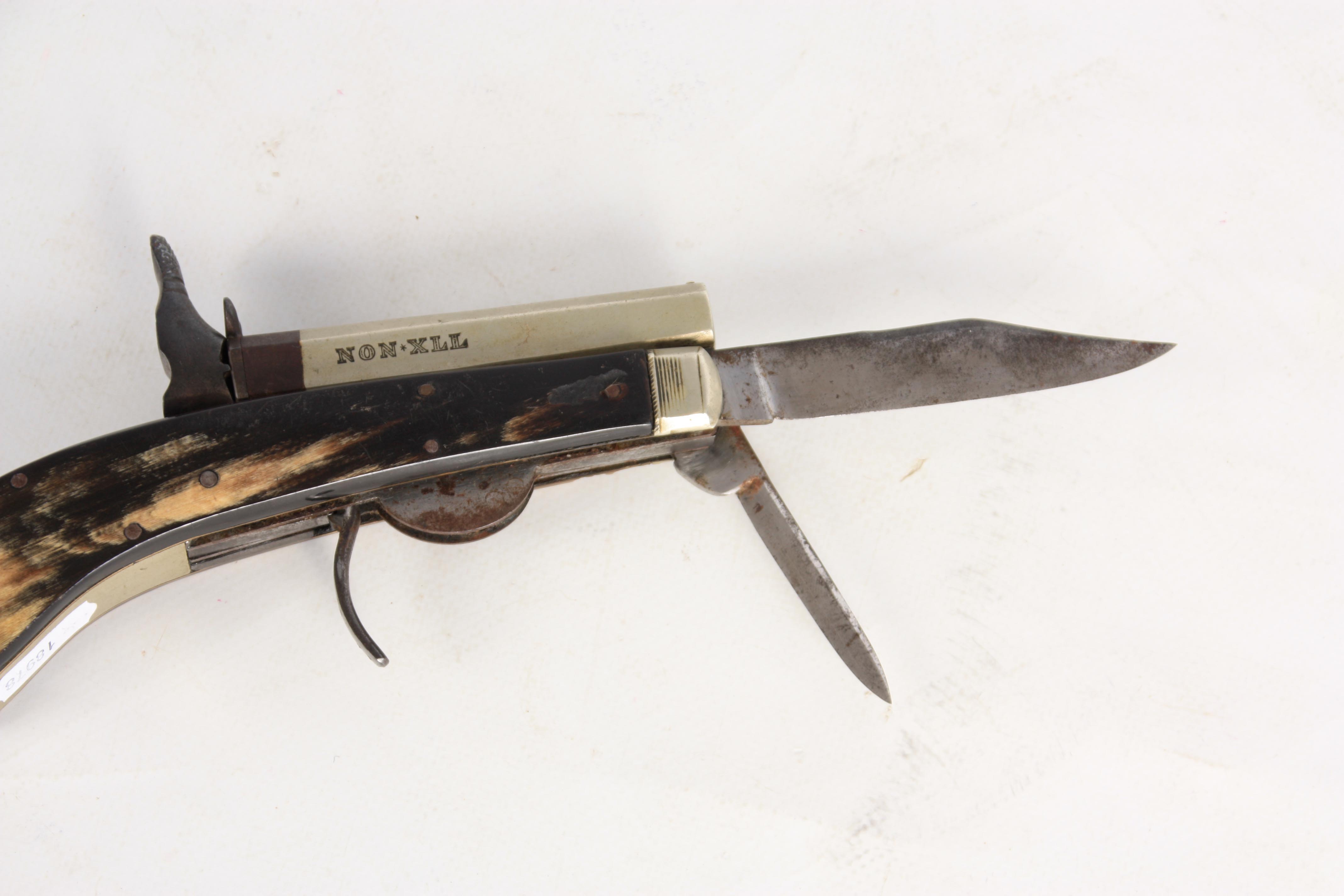 UNWIN & RODGERS, SHEFFIELD. A MID 19TH CENTURY PERCUSSION TWIN-BLADED KNIFE-PISTOL with signed - Image 6 of 7