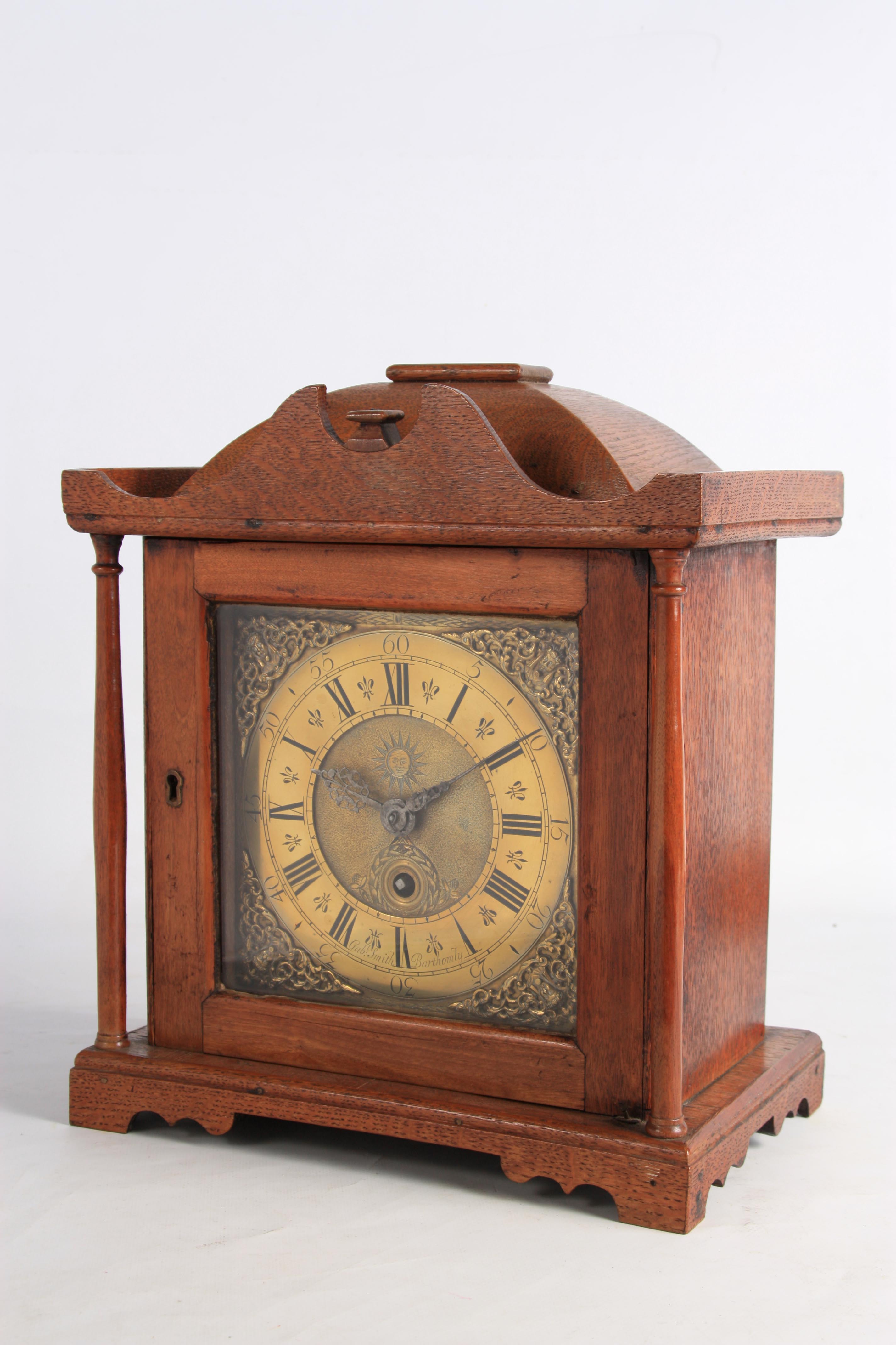 GABRIAL SMITH, BARTHOMLY AN 18TH CENTURY VERGE BRACKET CLOCK the oak and mahogany case having a - Image 4 of 10